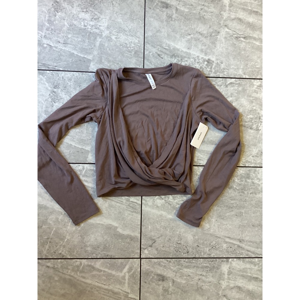 Spanx Better Base Twist and Fold Top Smoke Long Sleeve Modal Crop M 50839R